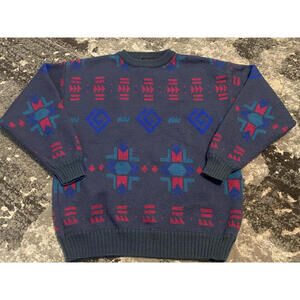 Vintage Mistral Wool Patterned Crew Neck Sweater Large